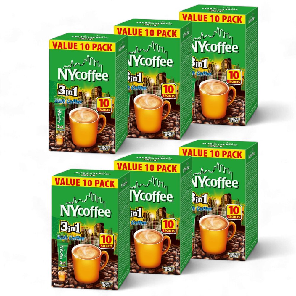 6 Pack x 10 Sachets NY Coffee 3-in-1 Irish Coffee Drink (Total 60 Sachets) - A perfect blend of coffee, creamer, and sugar