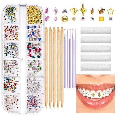 Teeth Jewelry Gems - Attractive Tooth Diys Kit, Crystal Reflective Tooth | Long Lasting Tooth Kit, 12 Styles Reflective Teeth for Halloween Decorations, Tooth Ornament Jewelry Kit