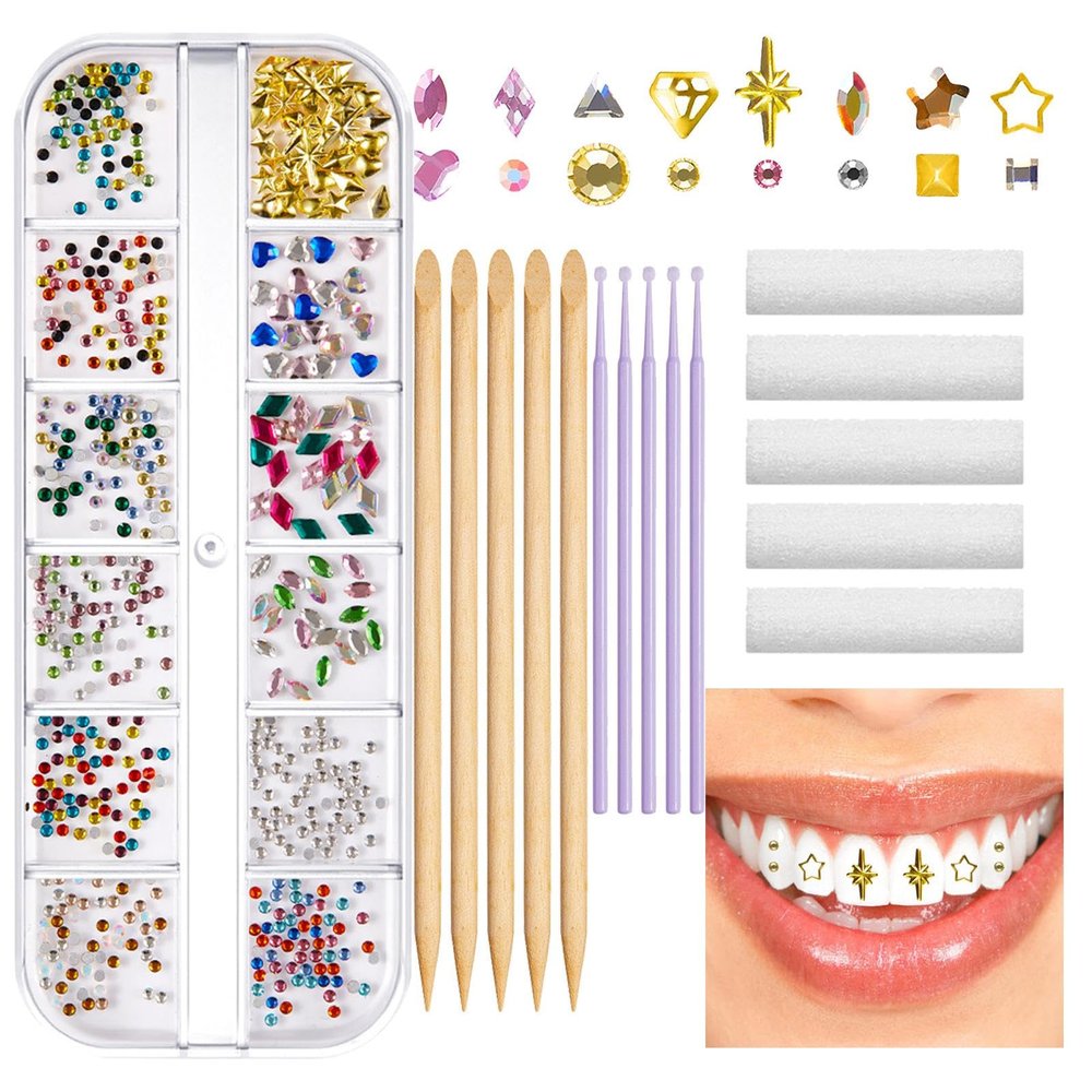 Teeth Jewelry Gems - Attractive Tooth Diys Kit, Crystal Reflective Tooth | Long Lasting Tooth Kit, 12 Styles Reflective Teeth for Halloween Decorations, Tooth Ornament Jewelry Kit