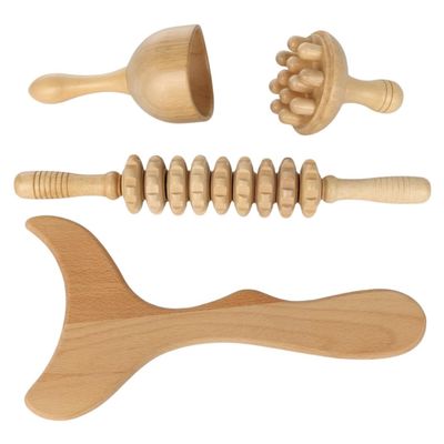 4 Pcs Wooden Maderoterapia Kit with Contouring Board, Muscle Relaxation, Lymphatic Drainage, Wood Cup, Body Massage Sculpting Tools, Wood Massage Tools, Roller Stick, Mushroom Massager