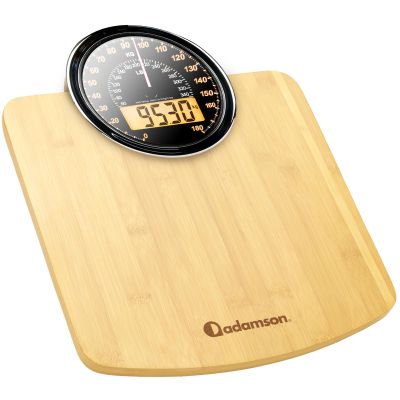 Adamson Hybrid 2-in-1 Analog & Digital Weighing Scale for Body Weight up to 180kg - Thick Tempered Glass - Extra Large Display - Easy to Read Digital Bathroom Scale - New Version - Wood