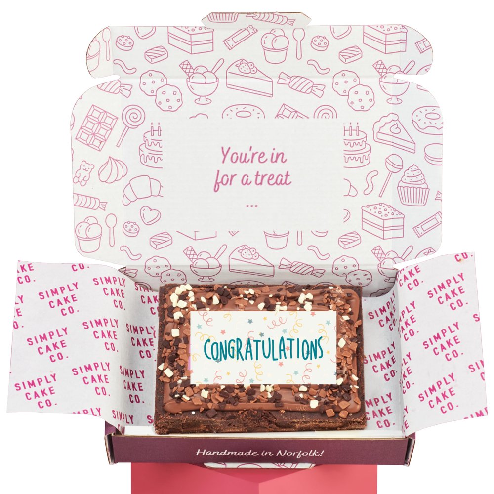 Simply Cake Co. - Congratulations Brownie Slab - Edible Design - Homemade Chocolate Brownie - Super Gooey & Indulgent - Flavourful - Luxury Treats - Sharing-Size Slab