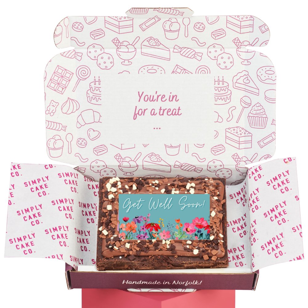 Simply Cake Co. - Get Well Soon Brownie Slab - Edible Design - Homemade Chocolate Brownie - Super Gooey & Indulgent - Flavourful - Luxury Treats - Sharing-Size Slab
