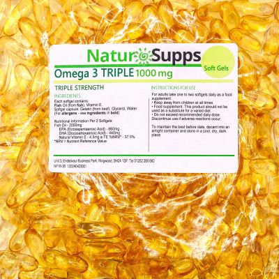 Natur Supps Omega 3 Fish Oil - 2000mg (2 Capsule Serving), Pack of 240 1000mg Softgel Capsules, Pure Fish Oil Giving 660mg EPA & 440mg DHA per Serving
