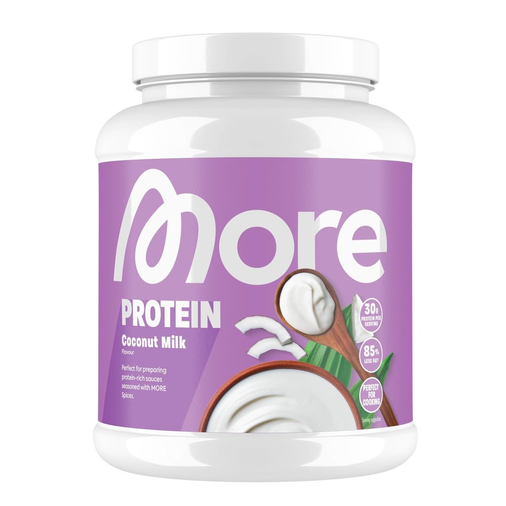 More Protein, Coconut Milk, 600 g, 1.32 lbs, 12 Servings, Mix of whey Concentrate and Casein, Ideal for Building and maintaining Muscle, with lactase, Perfect for Cooking and Baking Made in Germany