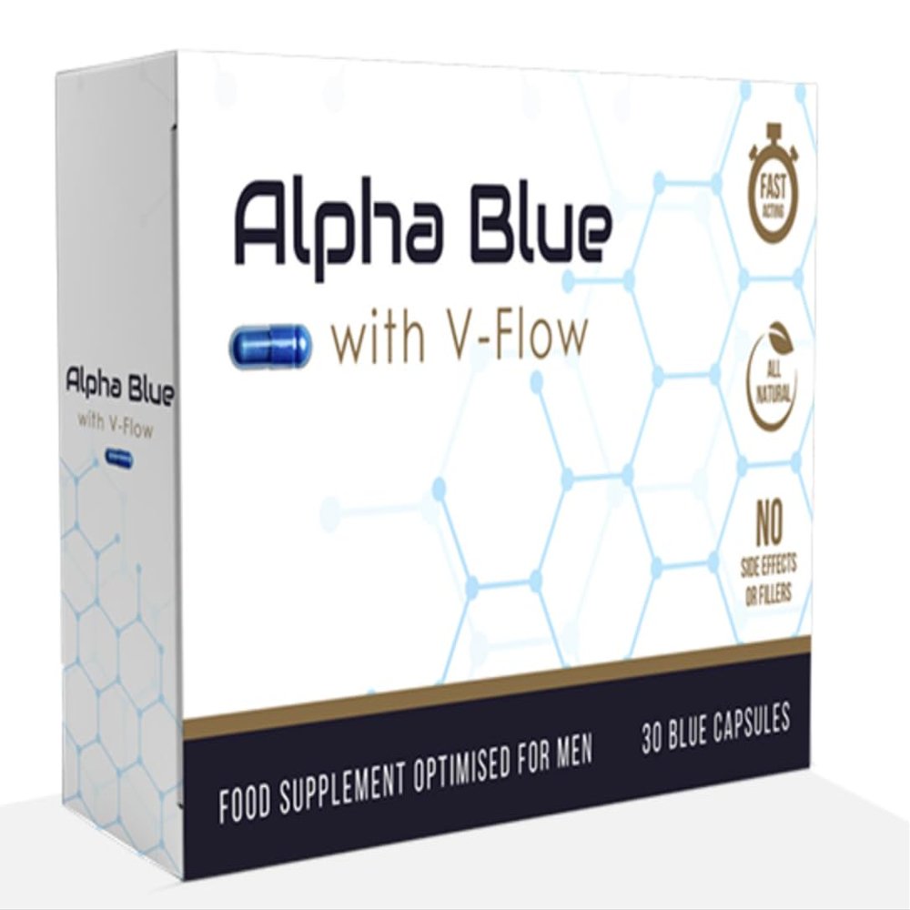 Alpha Blue with V Flow | Optimised for Men | 30 Capsules | Fast Acting | All Natural | No Side Effects or Fillers | Ginseng | Ashwagandha | Maca | Ginger | V Pill