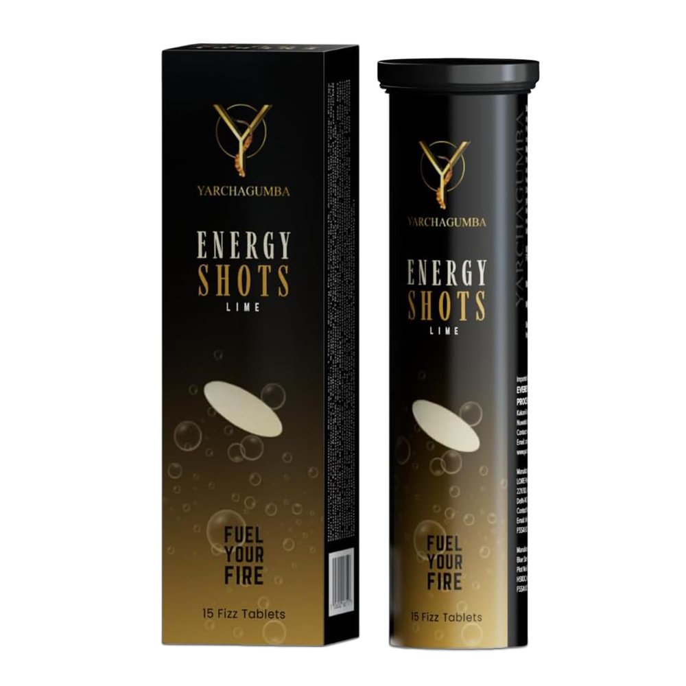 Yarchagumba Lime Energy Shots - 200mg Caffeine Tablets Fused with Himalayan Cordyceps 60mg - Scientifically Proven Formula - Fast-Dissolving Natural Energy Drink Powder (15 Servings)