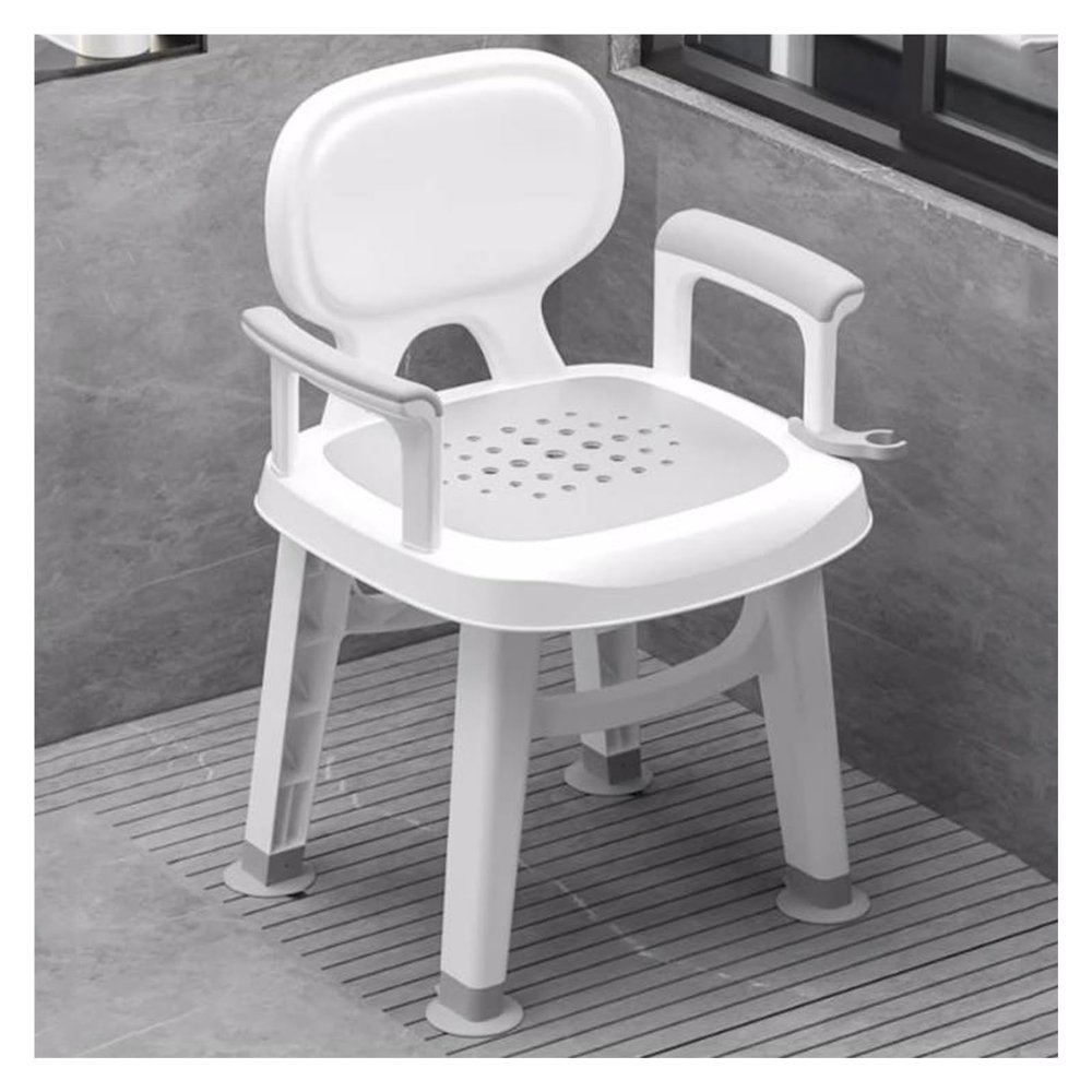 Cenz-888 Bathroom Seat Shower Chair for Inside Shower with Back and Arm, Waterproof Bathroom Shower Stool with Storage Shelf, Safe & Stable for Seniors Adults Disabled Men Women(Gris)