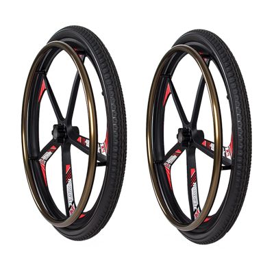 24 inch Wheelchair Rear Wheel, Elderly, Disabled Electric Wheelchair Accessory, Replacement Wheel, Non-Slip Solid Wheel/Black/24Inch(2 Counts)