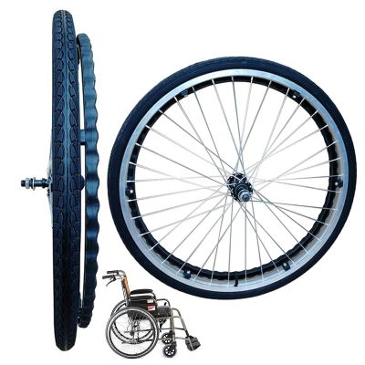 24" x 1 3/8" Wheelchair Rear Wheel Replacement Parts (Pair), Pneumatic Tire Wheelchair Casters Wheel, 9/16" Bearing, Manual Wheelchair Rear Wheel Assembly, Black