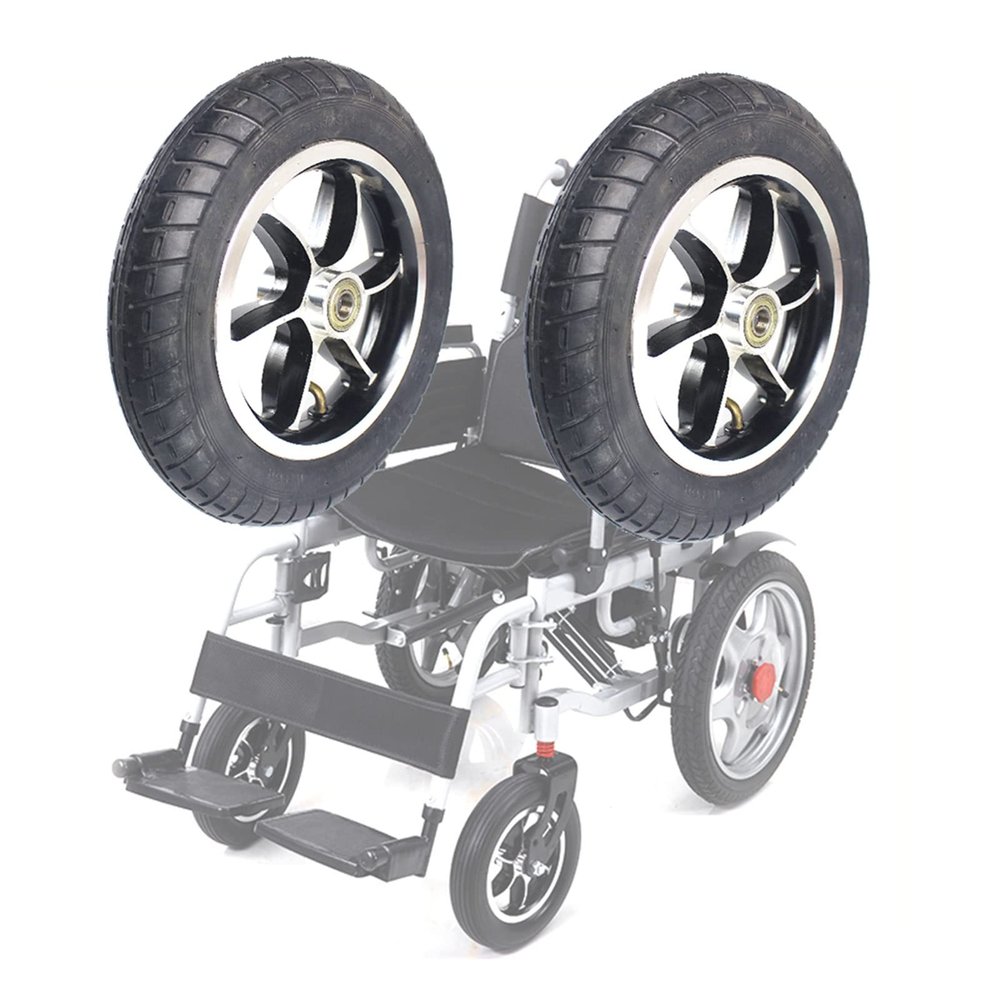 10x2, Electric Wheelchair Replacement Wheels Accessories, 10inch Wheelchair Front Wheels Casters Spare Wheels, Pneumatic Tire, Aluminum Alloy Hub with 12mm Bearing, Black, 1 Pair
