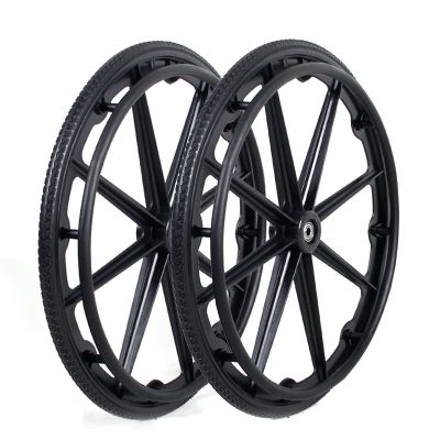 221 3/8" Wheelchair Wheel Replacement, Large Rear Wheels for Wheelchairs, Solid Polyurethane Tires Caster with Bearings and Handrim, Black, 2PCS