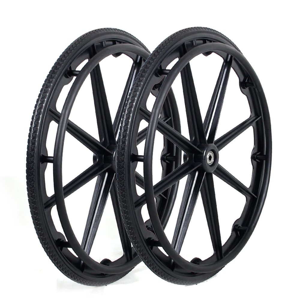 221 3/8" Wheelchair Wheel Replacement, Large Rear Wheels for Wheelchairs, Solid Polyurethane Tires Caster with Bearings and Handrim, Black, 2PCS