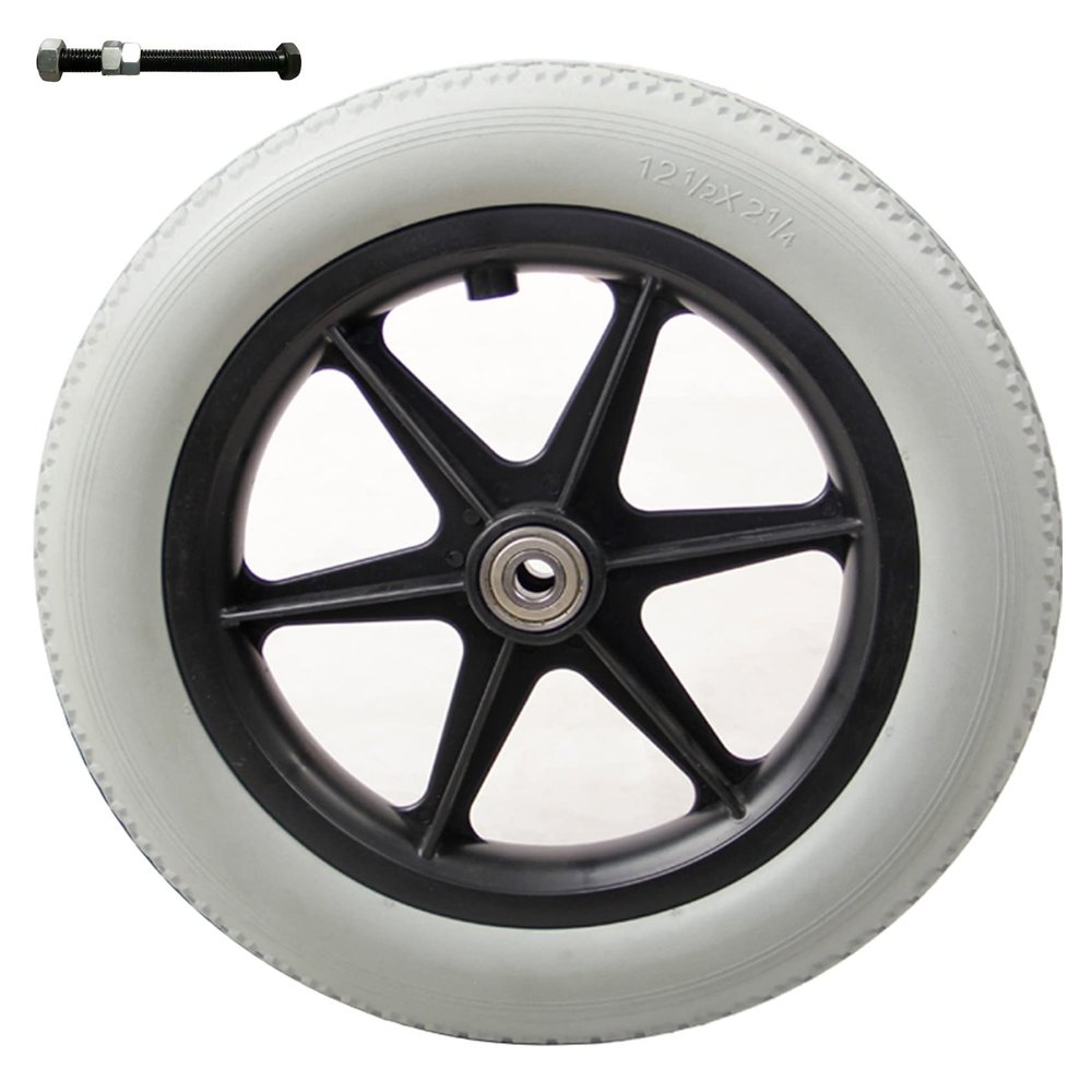 12-1/2 Inch By 2-1/4 Inch Wheelchair Rear Wheels Replacement, Rear Wheels for Wheelchair, PU Solid Tire Caster Assembly, Bearing 12mm (15/32"), 2 Pcs (Color : Grey)