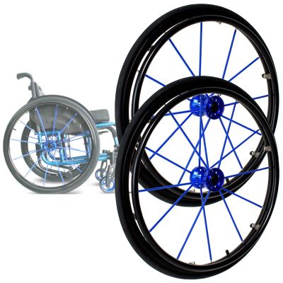 24in Wheelchair Replacement Rear Wheels 2 Pcs Quick-release Wheels For Wheelchairs, Aluminum Wheel 1/2" (12.7mm) Bearing, Pneumatic Tires, Wheelchair Wheel Replacement(Blue)
