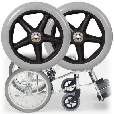 2 Pcs Wheelchair Casters, 6" 7" 8" Solid Wheel Replacement For Wheelchairs Walker, Black/Grey, Mounting Hole Diameter 0.3", Silence & Anti-wear, Front Wheelchair Wheel Replacement Part
