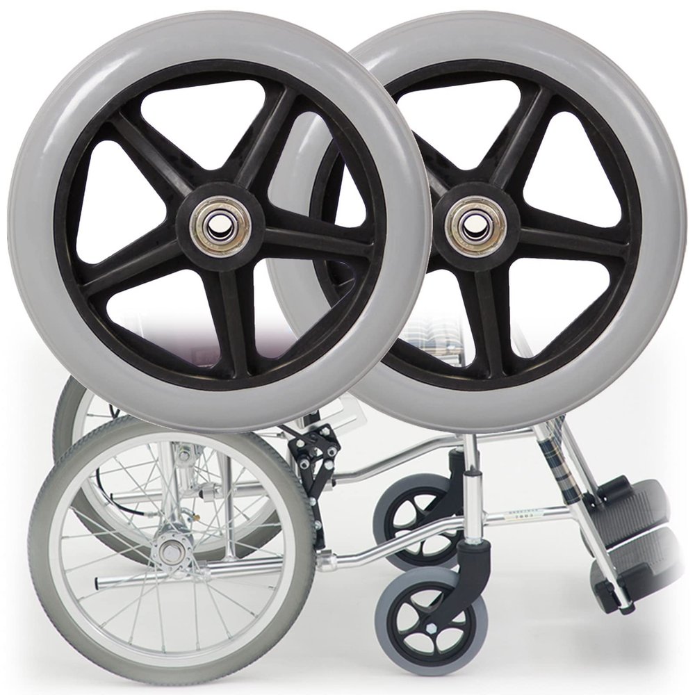 2 Pcs Wheelchair Casters, 6" 7" 8" Solid Wheel Replacement For Wheelchairs Walker, Black/Grey, Mounting Hole Diameter 0.3", Silence & Anti-wear, Front Wheelchair Wheel Replacement Part