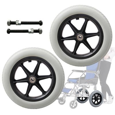 12" Solid PU Rear Caster, Wheel Replacement, With Bearing, Silence, Antiwear, Non-Slip, Wheelchair Rear Wheel, Black Grey (2 Pcs)