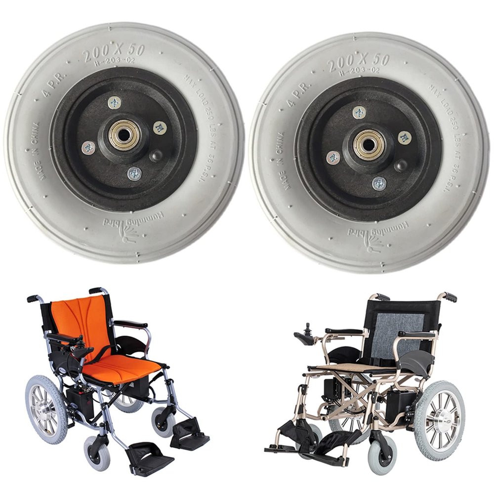 200x50, Electric Wheelchair Replacement Wheels, 8inch Wheelchair Front Wheels Casters Parts, Pneumatic Wear-Resistant Tires, Fits Most Electric Wheelchairs, Bearing 8mm (Size : 2 counts)