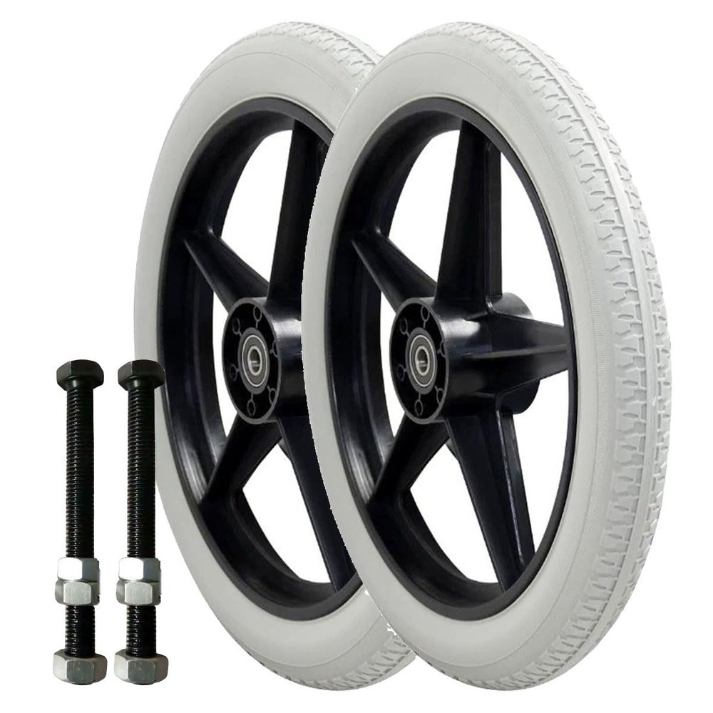 12 Inch Wheelchair Wheels Replacement Manual Wheelchair Wheels Rear Wheel Anti-Puncture Solid Wheel 2 Pieces Grey Rubber Wheel with Screws