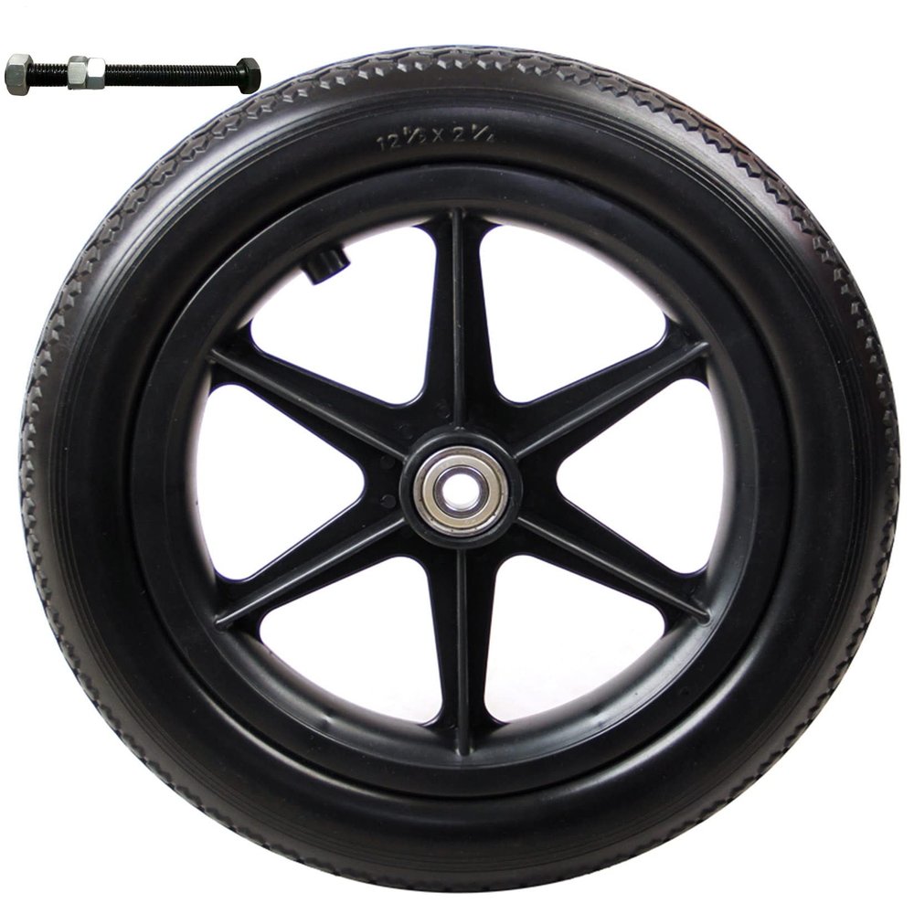 12-1/2 Inch By 2-1/4 Inch Wheelchair Rear Wheels Replacement, Rear Wheels for Wheelchair, PU Solid Tire Caster Assembly, Bearing 12mm (15/32"), 2 Pcs (Color : Black)