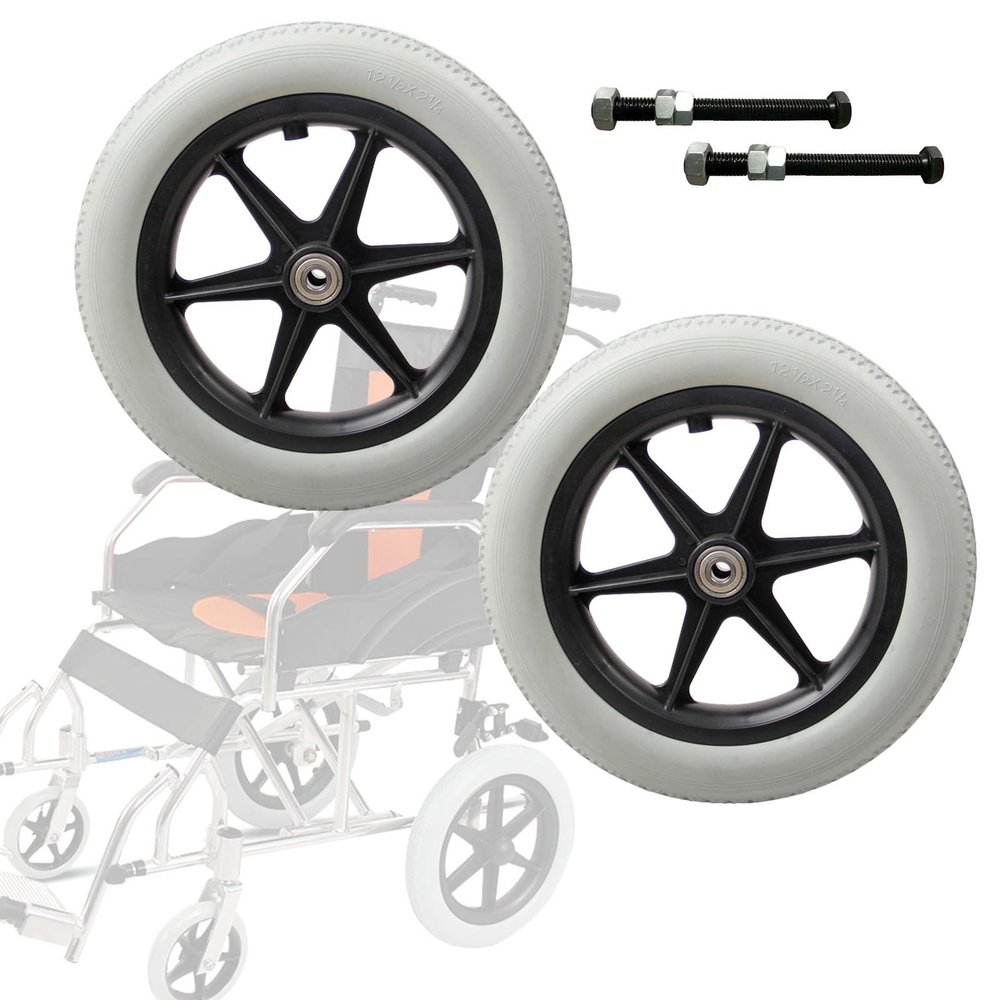 12in Wheelchair Caster Wheel, 2 Pcs Solid PU Rear Caster, Replacement For Manual Wheelchairs Rollators, With Bearing, Silence, Wear-Resistant Wheelchair Rear Caster