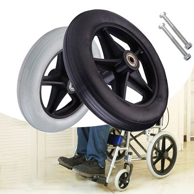1 Pair Fronter, Front Wheel, Solid Tyre, 5/16-Inch Stem Diameter, Firm Tread for Easier Rolling, Wheelbarrow Wheel, for Powerchair Wheelchair Tire Replacement/Grey/7Inch/17Cm