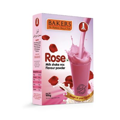 BAKERS Rose Flavour Powder Milk Shake Mix, Instant Preparation No Sugar Needed- 100g (Pack Of 1)