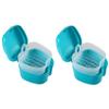 Abledance 2X Blue Denture Case, Denture Cup with Strainer, Denture Bath False Teeth Storage Box with Basket Net Container Holder view 1
