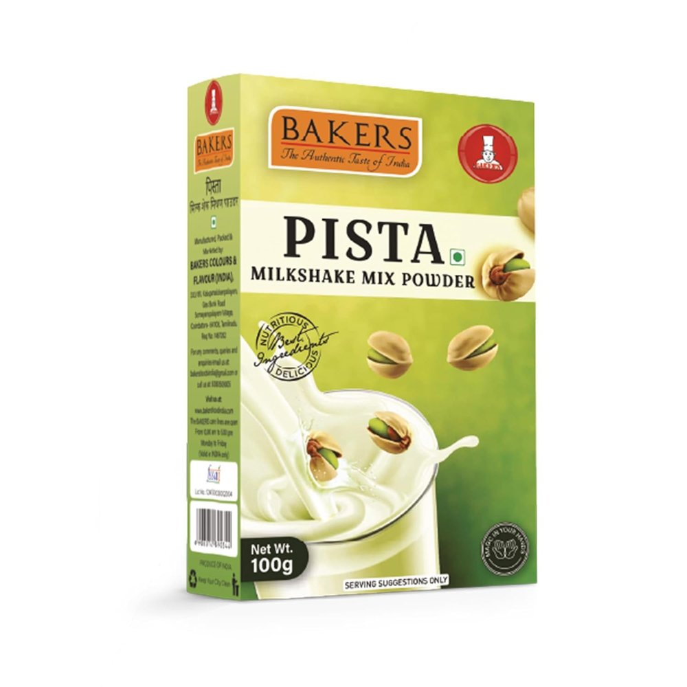 BAKERS Pista Flavour Powder Milk Shake Mix, Instant Preparation No Sugar Needed- 100g (Pack Of 2)