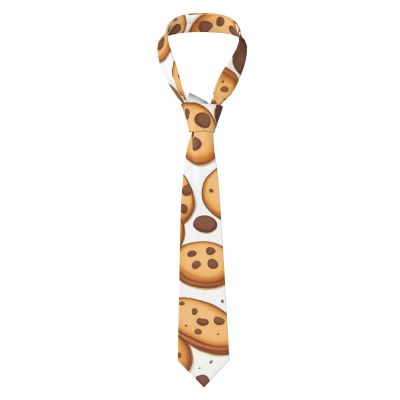 WHJYYXDE Cookies Food Chocolate Chip Biscuits Prints Men's Necktie Silk Good vertical sense Suitable for daily business gatherings, Black, One Size