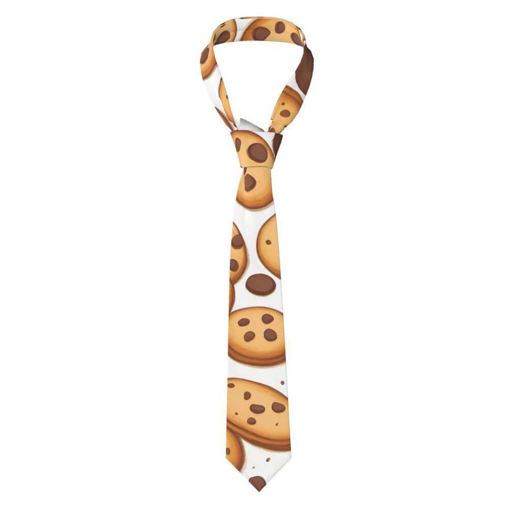 WHJYYXDE Cookies Food Chocolate Chip Biscuits Prints Men's Necktie Silk Good vertical sense Suitable for daily business gatherings, Black, One Size