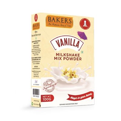 BAKERS Vanilla Flavour Powder Milk Shake Mix, Instant Preparation No Sugar Needed- 100g (Pack Of 1)