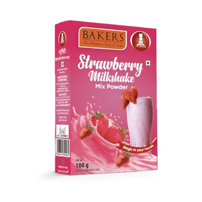 BAKERS Strawberry Flavour Powder Milk Shake Mix, Instant Preparation No Sugar Needed- 100g (Pack Of 3)