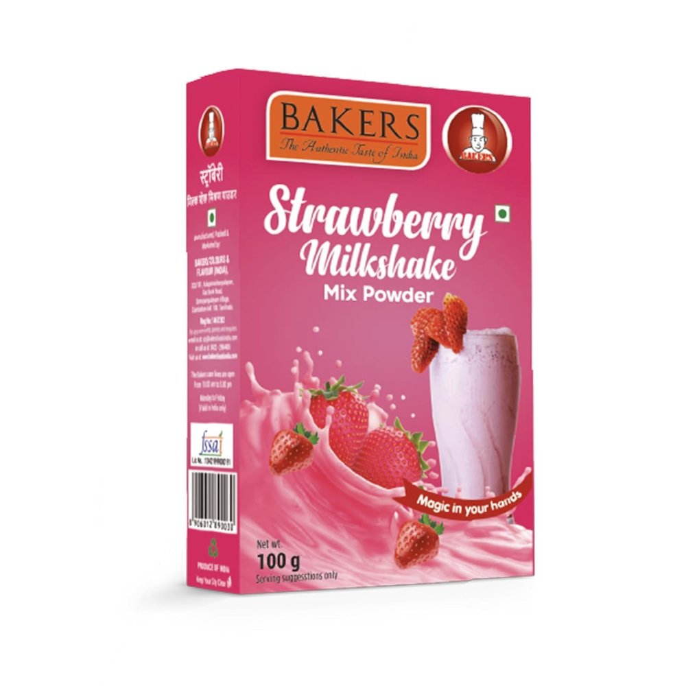 BAKERS Strawberry Flavour Powder Milk Shake Mix, Instant Preparation No Sugar Needed- 100g (Pack Of 3)