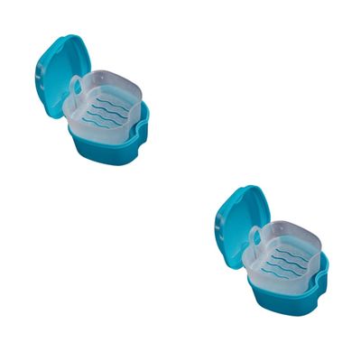 Healvian 2pcs Portable Denture Case Denture Storage Box for False Teeth Small Box for Home Travel Use Random Color