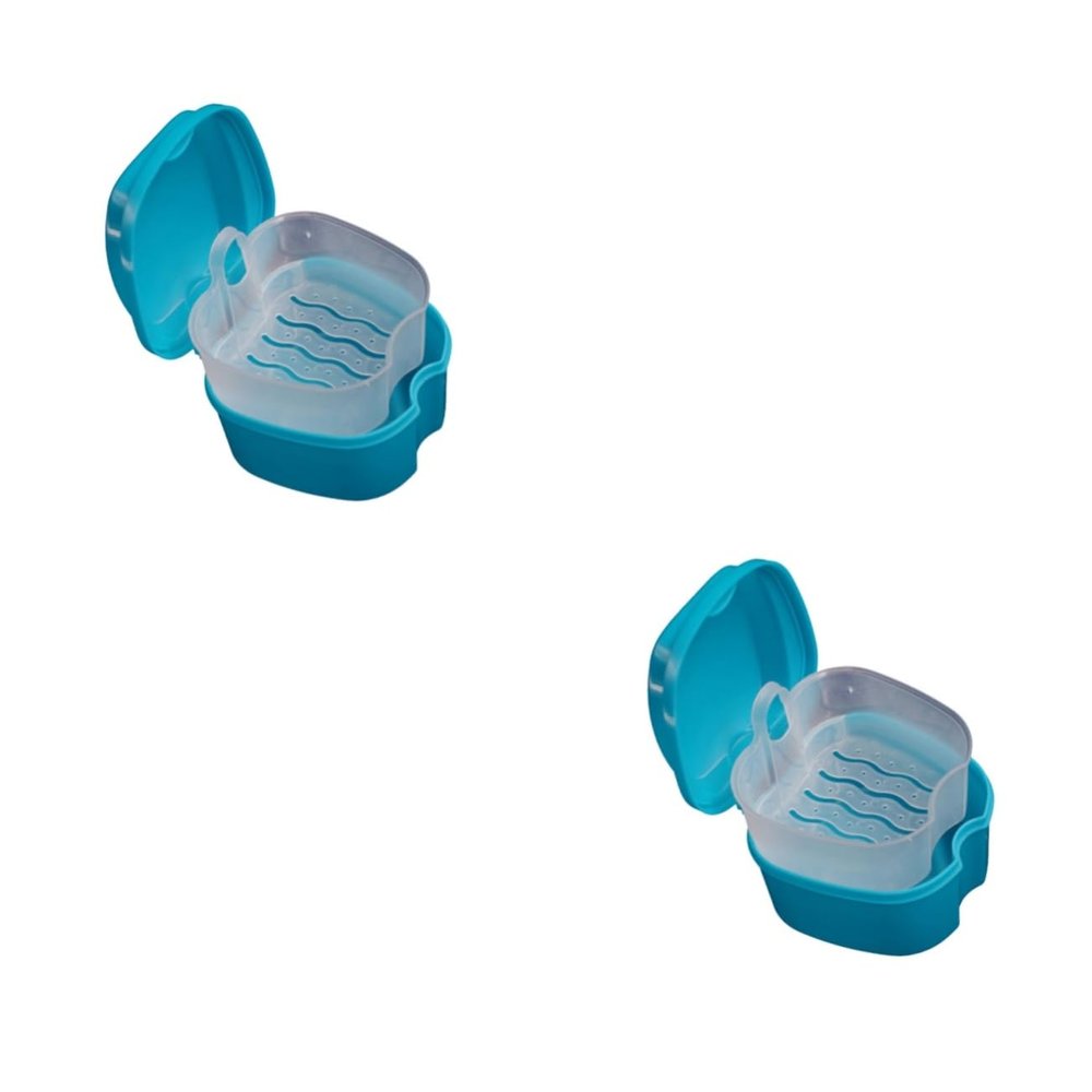 Healvian 2pcs Portable Denture Case Denture Storage Box for False Teeth Small Box for Home Travel Use Random Color