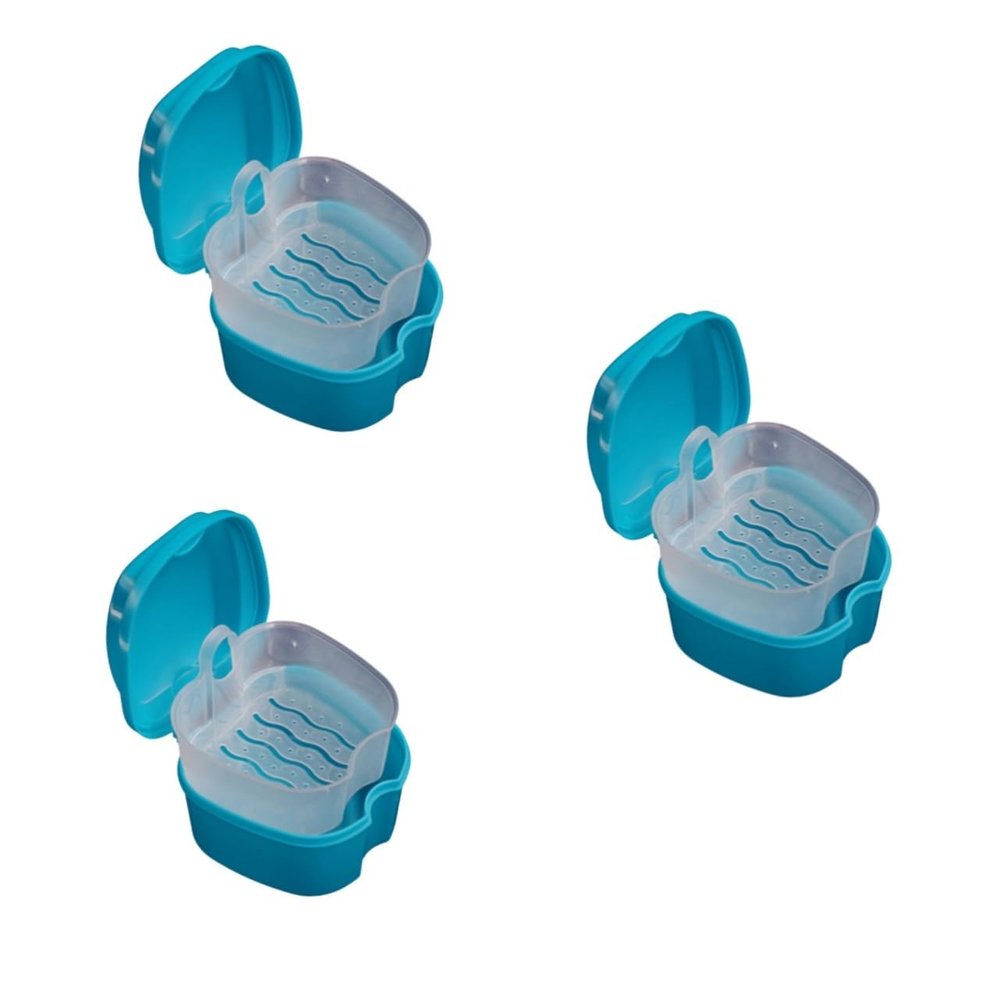 Healvian 3pcs Portable Denture Case for Storage Small Denture Box Retainer for Home Travel Use Random Color