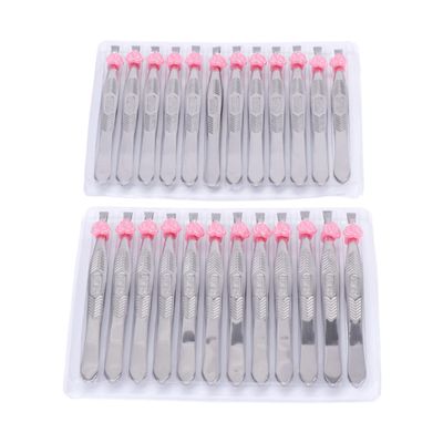 Beatifufu 24pcs Essential Beauty Tool Flat Tip Stainless Steel Eyebrow Tweezers for Face Eyebrow Hair Removal Compact Easy to Clean