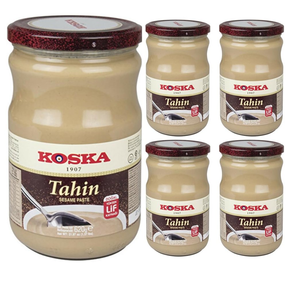 By Pufai Grocery, Koska Tahini Sesame Paste Traditional Turkish Dessert Kadayif Pastry Threads kadaifi dubai Chocolate Paste Tahin Aromatic, typical Arabic oriental speciality 620 Gram x 5 Pieces