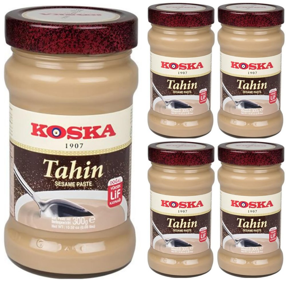 By Pufai Grocery, Koska Tahini Sesame Paste Traditional Turkish Dessert Kadayif Pastry Threads kadaifi dubai Chocolate Paste Tahin Aromatic, typical Arabic oriental speciality 300 Gram x 5 Pieces