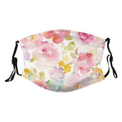 Reusable Cloth Face Mask,Watercolor Pink Floral Adult Washable Face Cover With Adjustable Earloops Nose Wire