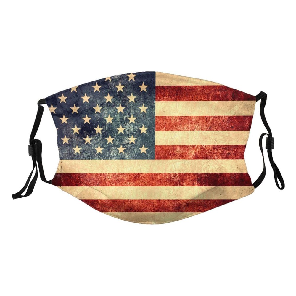 Reusable Cloth Face Mask,Vintage Distressed American Usa Flag Adult Washable Face Cover With Adjustable Earloops Nose Wire