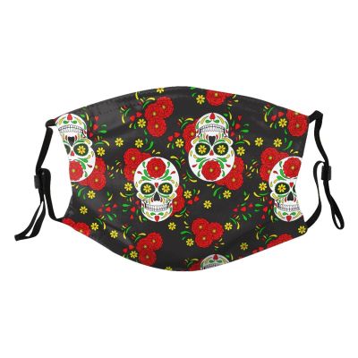 Reusable Cloth Face Mask,Sugar Skull With Flower Adult Washable Face Cover With Adjustable Earloops Nose Wire