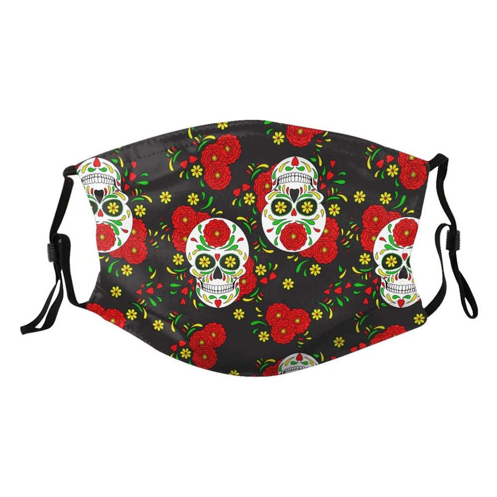 Reusable Cloth Face Mask,Sugar Skull With Flower Adult Washable Face Cover With Adjustable Earloops Nose Wire