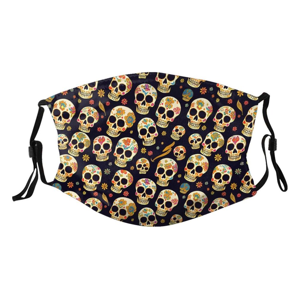 Reusable Cloth Face Mask,Sugar Skulls Mexican Pattern Adult Washable Face Cover With Adjustable Earloops Nose Wire