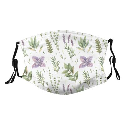 Reusable Cloth Face Mask,Sage Green Leaves And Herbs Branches Adult Washable Face Cover With Adjustable Earloops Nose Wire