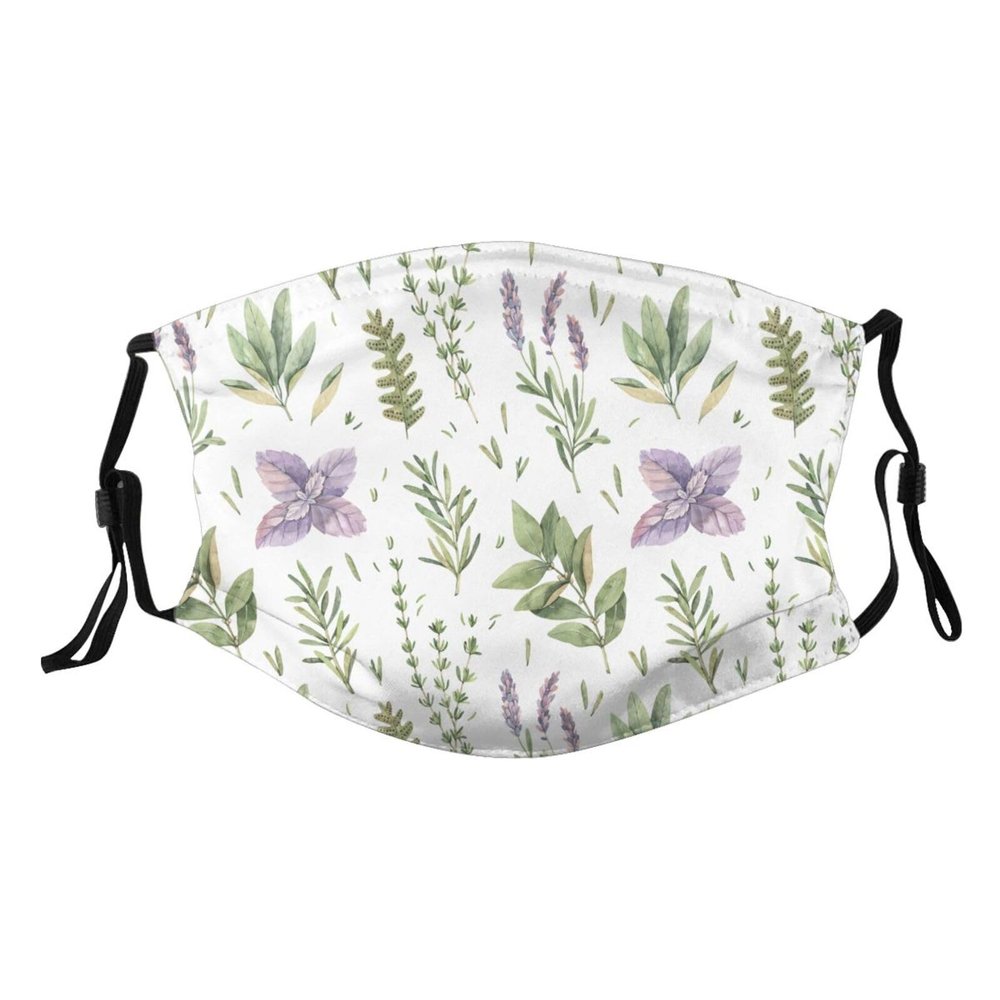 Reusable Cloth Face Mask,Sage Green Leaves And Herbs Branches Adult Washable Face Cover With Adjustable Earloops Nose Wire