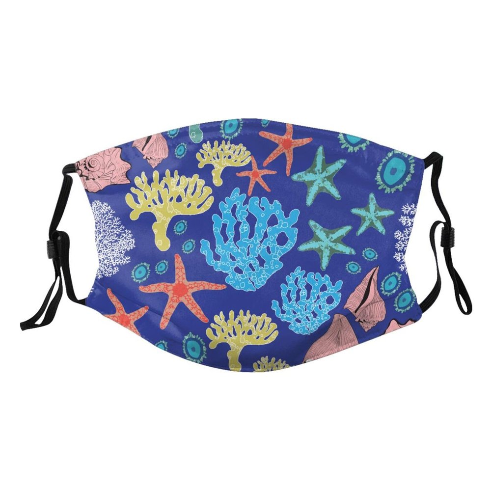 Reusable Cloth Face Mask,Starfish And Coral Adult Washable Face Cover With Adjustable Earloops Nose Wire