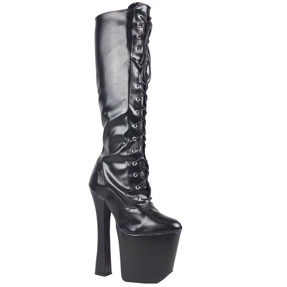 PSMTNNBB High Heels 20CM Thick Bottom Thick Heeled Boots Pole Dancing Shoes-Matte-Black||40